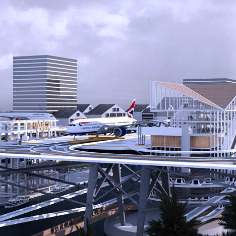 Stockholm airport proposal elevates runways among city rooftops